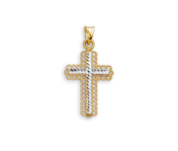 PENDENTIF 10K 2T CROIX AJOURÉE T.DIAMANT